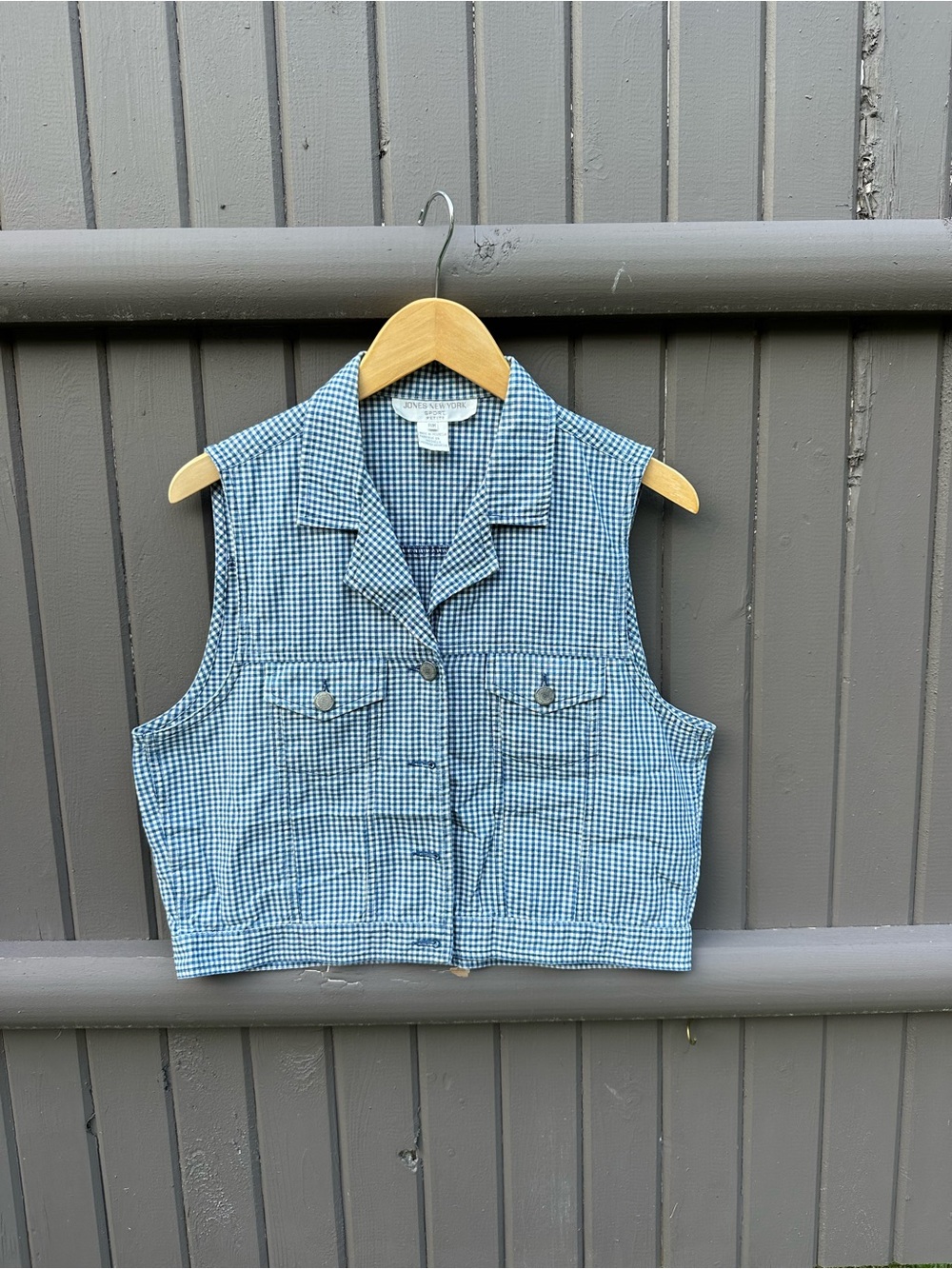 Jones New York Blue Gingham Sleeveless Vest